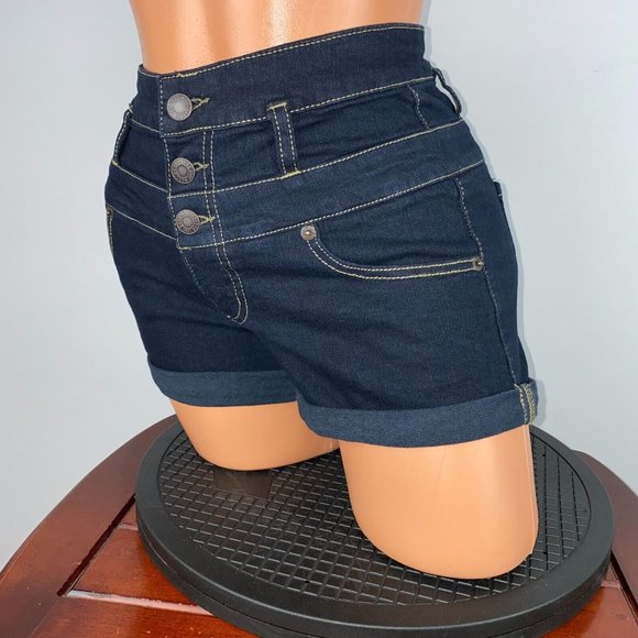 Mossimo Supply Co 4 / 27 Button Fly Zippered Cuffed Denim Dark Wash Shorts - Picture 3 of 8